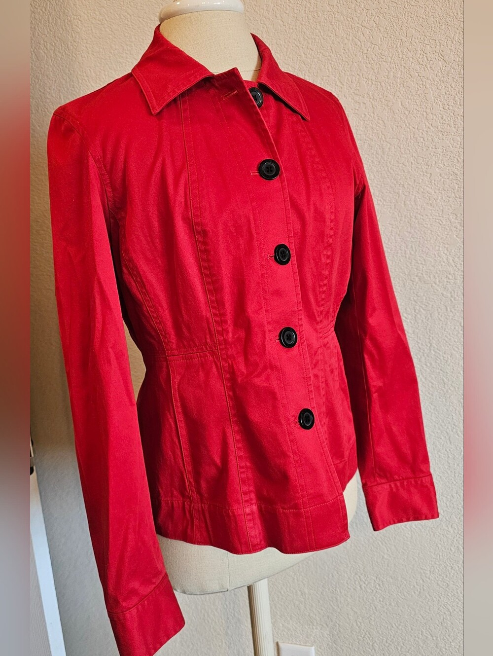 JONES NEW YORK Stretch Cotton blend Cropped Trench Coat/Jacket Red Medium